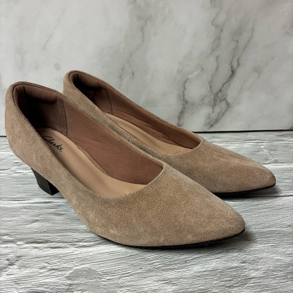 Clarks Women's Teresa Step Praline Suede Leather Heeled Shoe Size 5